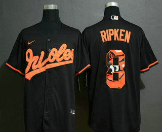 Men's Baltimore Orioles #8 Cal Ripken Jr. Black Team Logo Stitched MLB Cool Base Nike Jersey