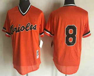 Men's Baltimore Orioles #8 Cal Ripken Jr. Orange Mesh Batting Practice 1988 Throwback Jersey By Mitchell & Ness