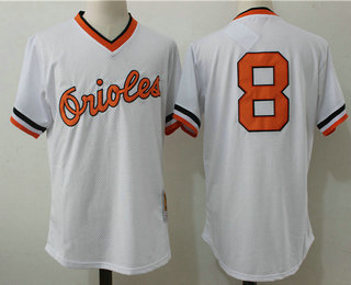 Men's Baltimore Orioles #8 Cal Ripken Jr. White Mesh Batting Practice 1985 Throwback Jersey By Mitchell & Ness