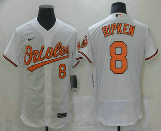 Men's Baltimore Orioles #8 Cal Ripken Jr. White Stitched MLB Flex Base Nike Jersey