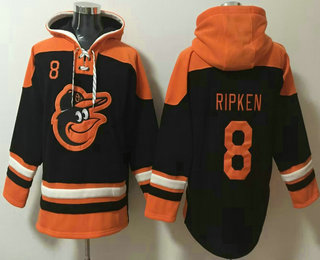 Men's Baltimore Orioles #8 Cal Ripken Jr Black Ageless Must Have Lace Up Pullover Hoodie