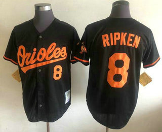 Men's Baltimore Orioles #8 Cal Ripken Jr Black Stitched Throwback Jersey