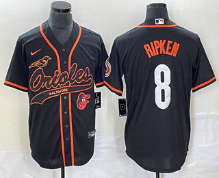 Men's Baltimore Orioles #8 Cal Ripken Jr Black With Patch Cool Base Stitched Baseball Jersey