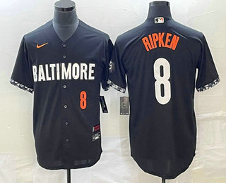 Men's Baltimore Orioles #8 Cal Ripken Jr Number Black 2023 City Connect Cool Base Stitched Jersey 01