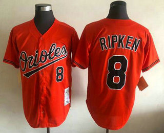 Men's Baltimore Orioles #8 Cal Ripken Jr Orange Stitched Throwback Jersey