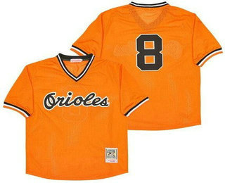 Men's Baltimore Orioles #8 Cal Ripken Orange Mesh Throwback Jersey