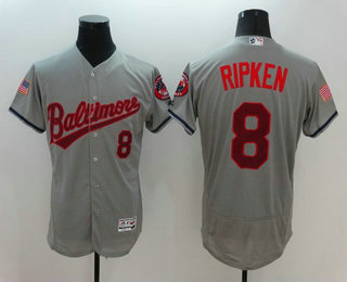 Men's Baltimore Orioles #8 Cal Ripken Retired Gray Fashion Stars & Stripes 2016 Flexbase Majestic Jersey