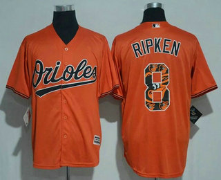 Men's Baltimore Orioles #8 Cal Ripken Retired Orange Team Logo Ornamented Stitched MLB Majestic Cool Base Jersey