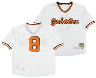 Men's Baltimore Orioles #8 Cal Ripken White Mesh Throwback Jersey