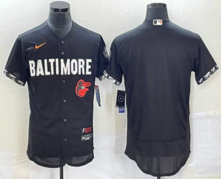 Men's Baltimore Orioles Blank Black 2023 City Connect Flex Base Stitched Jersey 01