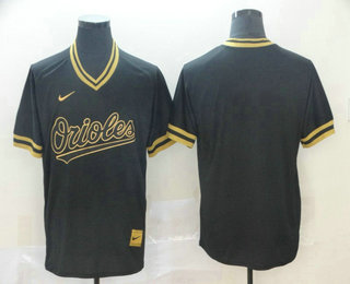 Men's Baltimore Orioles Blank Black Gold Nike Cooperstown Legend V Neck Jersey