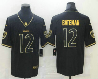 Men's Baltimore Ravens #12 Rashod Bateman Black Golden Edition Stitched NFL Nike Limited Jersey