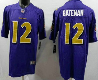 Men's Baltimore Ravens #12 Rashod Bateman Limited Purple Rush Color Jersey