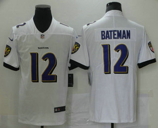 Men's Baltimore Ravens #12 Rashod Bateman White 2021 Vapor Untouchable Stitched NFL Nike Limited Jersey