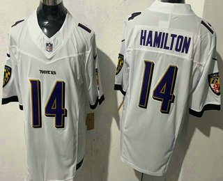 Men's Baltimore Ravens #14 Kyle Hamilton White 2024 FUSE Vapor Limited Stitched Jersey