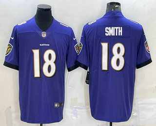 Men's Baltimore Ravens #18 Roquan Smith Purple 2022 Vapor Untouchable Stitched NFL Nike Limited Jersey