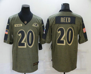 Men's Baltimore Ravens #20 Ed Reed 2021 Olive Salute To Service Limited Stitched Jersey