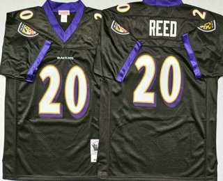 Men's Baltimore Ravens #20 Ed Reed Black Mitchell & Ness Throwback Football Jersey