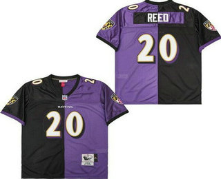 Men's Baltimore Ravens #20 Ed Reed Black Purple Split 2004 Throwback Jersey