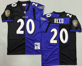 Men's Baltimore Ravens #20 Ed Reed Black Purple Split 2004 Throwback Jersey