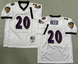 Men's Baltimore Ravens #20 Ed Reed White 2004 Throwback Jersey