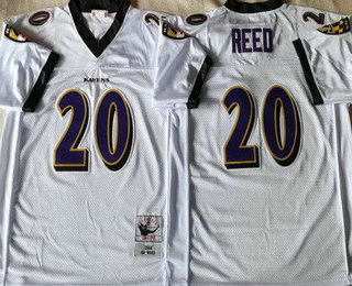 Men's Baltimore Ravens #20 Ed Reed White Throwback Jersey