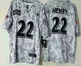 Men's Baltimore Ravens #22 Derrick Henry Arctic Camo 2024 FUSE Salute to Service Limited Stitched Jersey