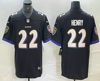 Men's Baltimore Ravens #22 Derrick Henry Black 2024 Vapor Limited Stitched Jersey