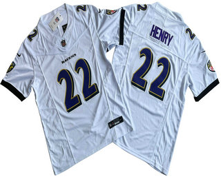 Men's Baltimore Ravens #22 Derrick Henry White 2024 FUSE Vapor Limited Stitched Jersey