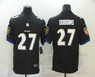 Men's Baltimore Ravens #27 J.K. Dobbins Black 2020 Vapor Untouchable Stitched NFL Nike Limited Jersey