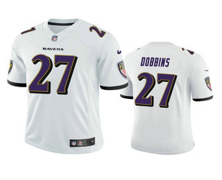 Men's Baltimore Ravens #27 J.K. Dobbins White 2020 NFL Draft Vapor Limited Jersey