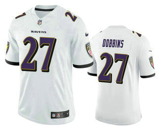 Men's Baltimore Ravens #27 J.K. Dobbins White 2020 Vapor Untouchable Stitched NFL Nike Limited Jersey