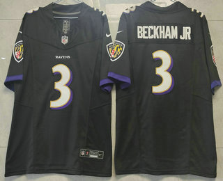 Men's Baltimore Ravens #3 Odell Beckham Jr Black 2023 FUSE Vapor Untouchable Limited Stitched Jersey