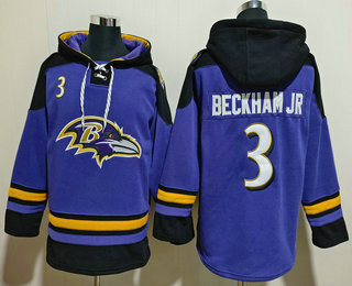 Men's Baltimore Ravens #3 Odell Beckham Jr Black Ageless Must Have Lace Up Pullover Hoodie