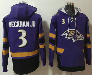 Men's Baltimore Ravens #3 Odell Beckham Jr NEW Purple Pocket Stitched NFL Pullover Hoodie