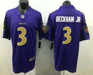 Men's Baltimore Ravens #3 Odell Beckham Jr Purple 2020 Color Rush Stitched NFL Nike Limited Jersey