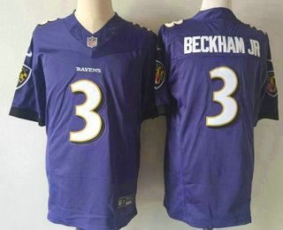 Men's Baltimore Ravens #3 Odell Beckham Jr Purple 2023 FUSE Vapor Untouchable Limited Stitched Jersey