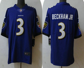 Men's Baltimore Ravens #3 Odell Beckham Jr Purple 2023 Vapor Untouchable Stitched Nike Limited Jersey