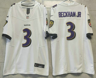 Men's Baltimore Ravens #3 Odell Beckham Jr White 2023 FUSE Vapor Untouchable Limited Stitched Jersey