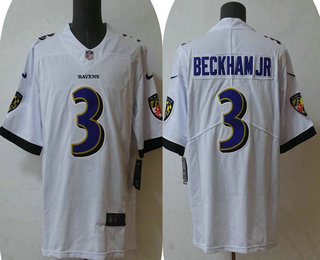 Men's Baltimore Ravens #3 Odell Beckham Jr White 2023 Vapor Untouchable Stitched Nike Limited Jersey