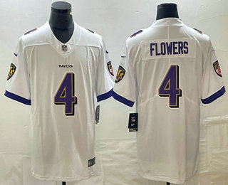 Men's Baltimore Ravens #4 Zay Flowers White 2022 Vapor Untouchable Stitched Nike Limited Jersey