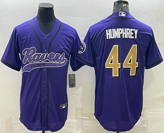 Men's Baltimore Ravens #44 Marlon Humphrey Purple Gold With Patch Cool Base Stitched Baseball Jersey