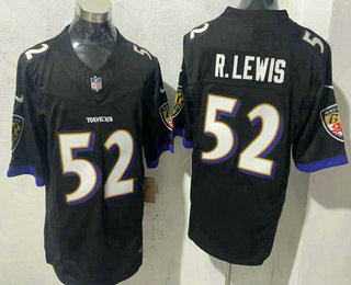 Men's Baltimore Ravens #52 Ray Lewis Black 2024 FUSE Vapor Limited Stitched Jersey