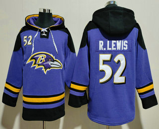 Men's Baltimore Ravens #52 Ray Lewis Black Ageless Must Have Lace Up Pullover Hoodie