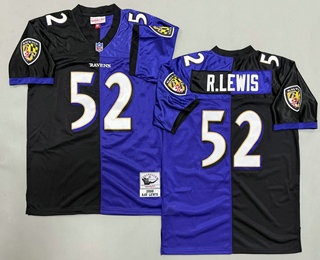 Men's Baltimore Ravens #52 Ray Lewis Black Purple Split 2000 Throwback Jersey