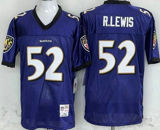 Men's Baltimore Ravens #52 Ray Lewis Purple 2000 Throwback Jersey