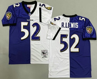 Men's Baltimore Ravens #52 Ray Lewis Purple White Split 2000 Throwback Jersey