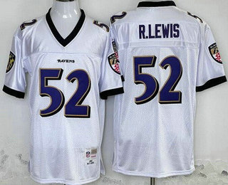 Men's Baltimore Ravens #52 Ray Lewis White 2000 Throwback Jersey