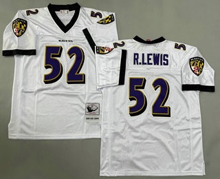 Men's Baltimore Ravens #52 Ray Lewis White 2000 Throwback Jersey