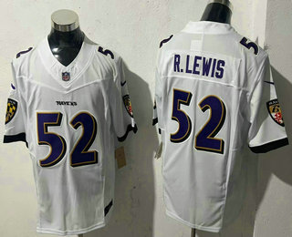 Men's Baltimore Ravens #52 Ray Lewis White 2024 FUSE Vapor Limited Stitched Jersey